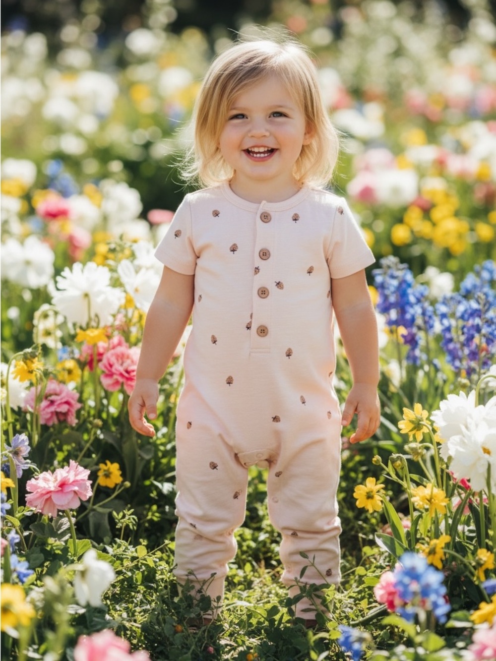 Modern Moments Cream Baby One-Piece Henley Romper with Button Front